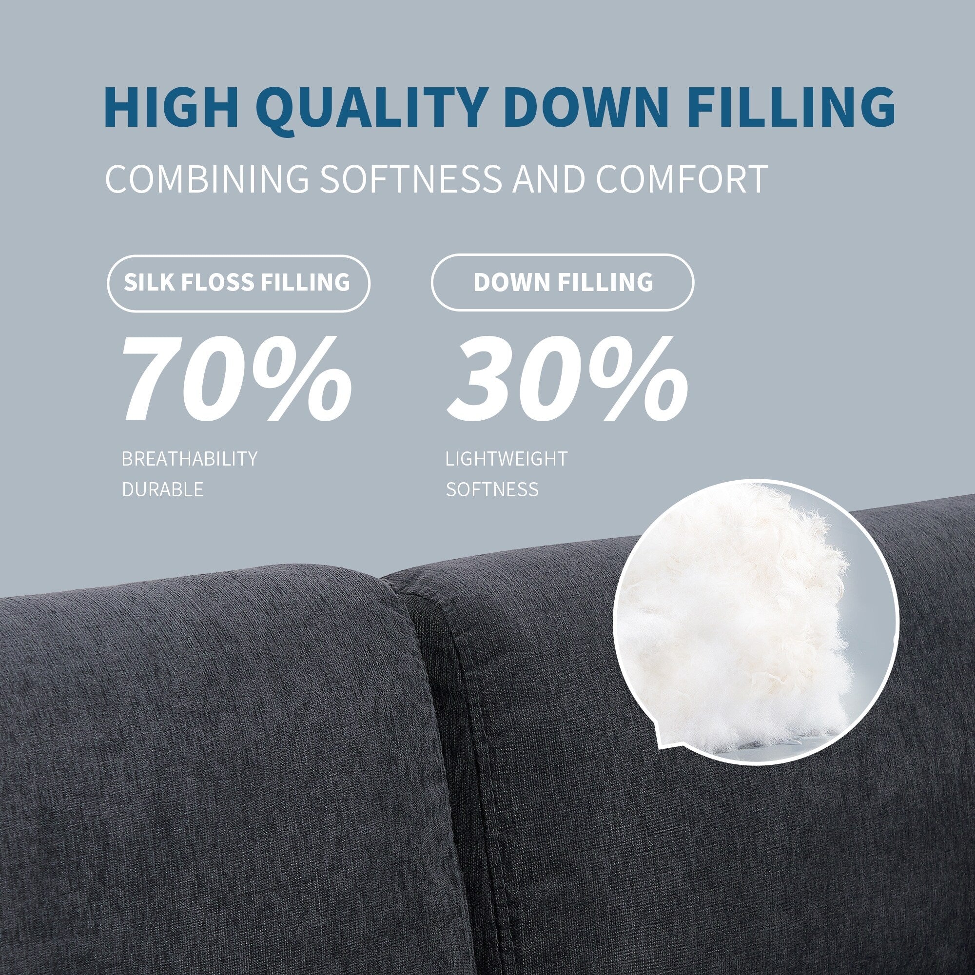 Canapé sectionnel en polyester en forme de L de 102,4 po avec pouf réversible, coussins moelleux et base en plastique robuste 13
