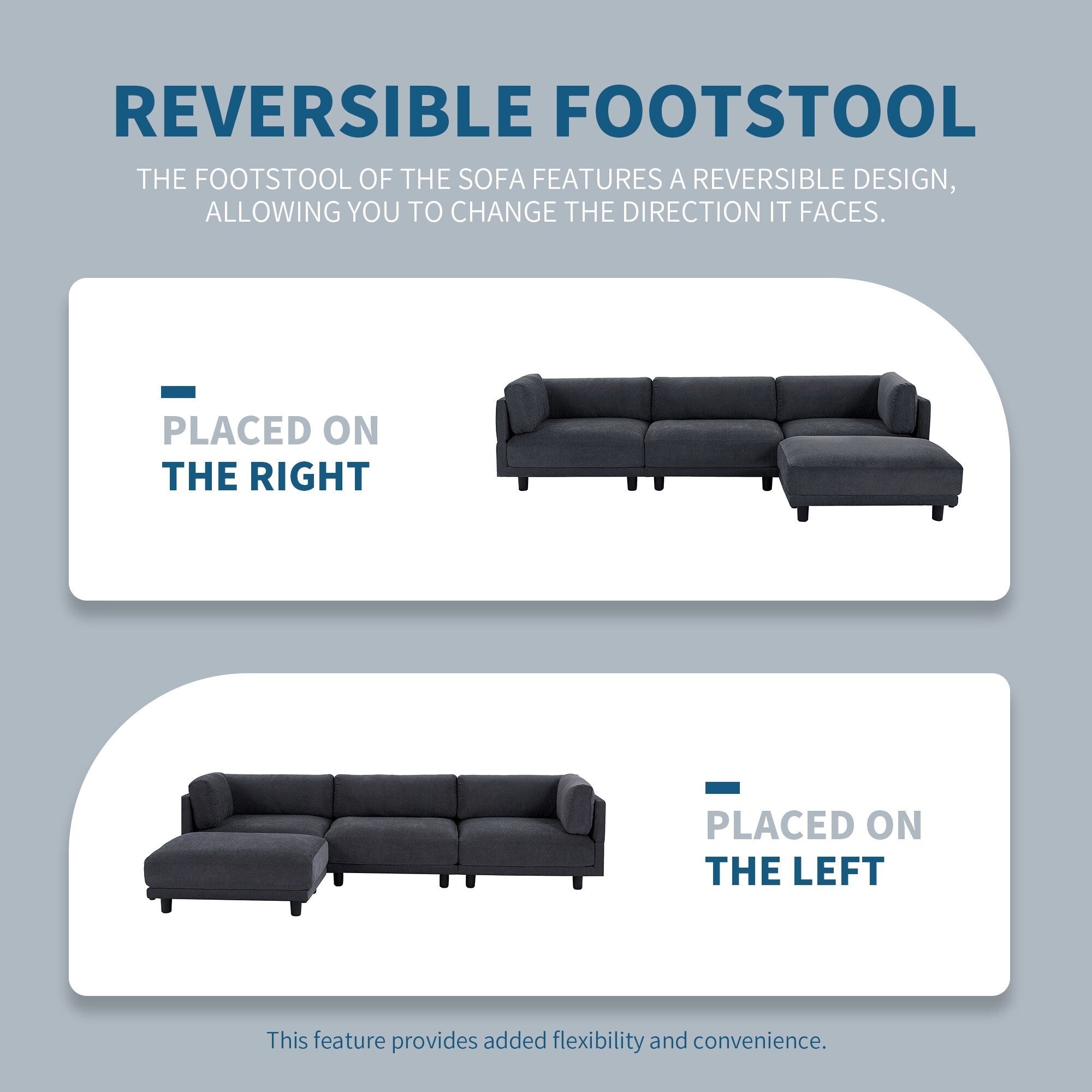 Canapé en L en polyester de 102,4 pouces avec repose-pieds réversible 15