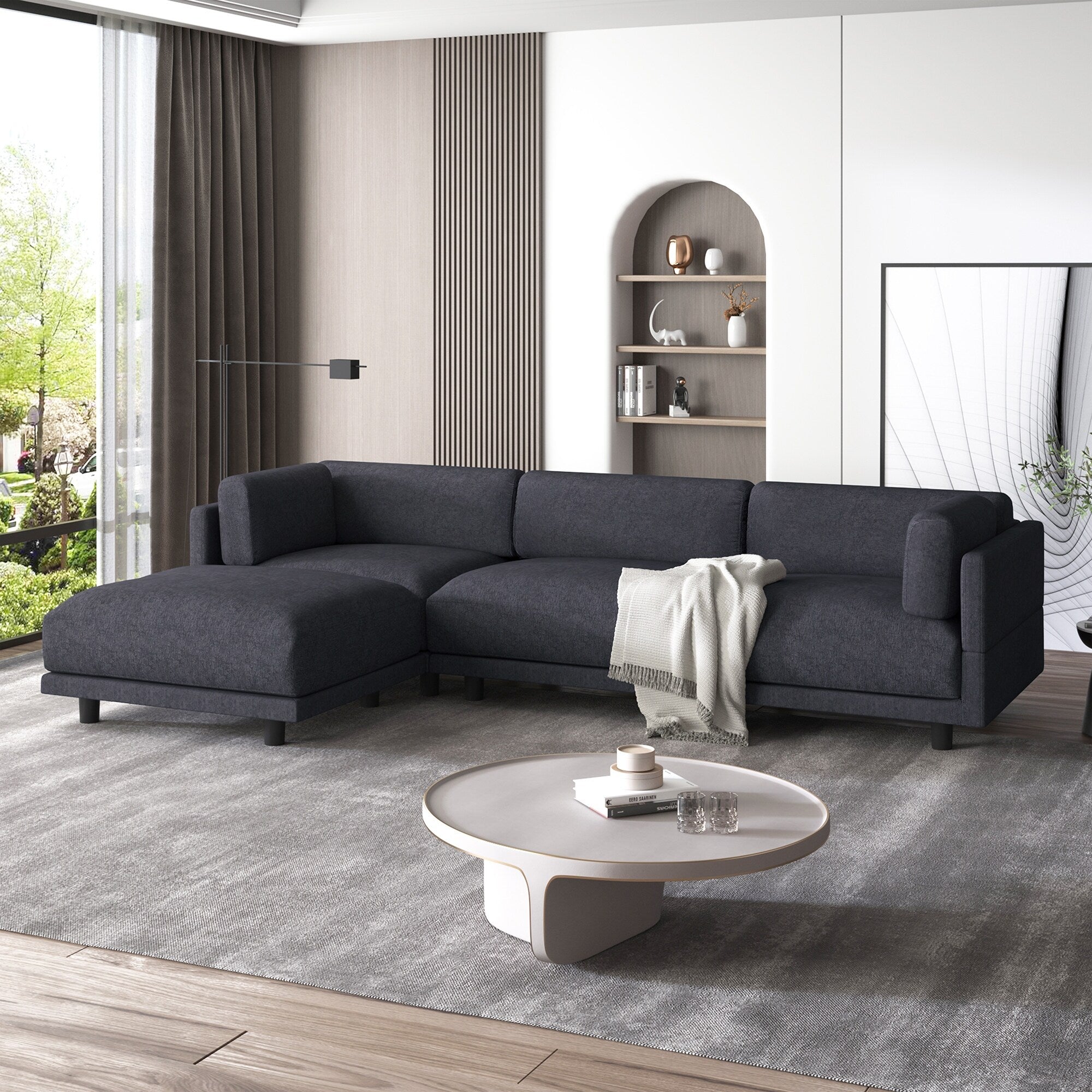Canapé en L en polyester de 102,4 pouces avec repose-pieds réversible 2