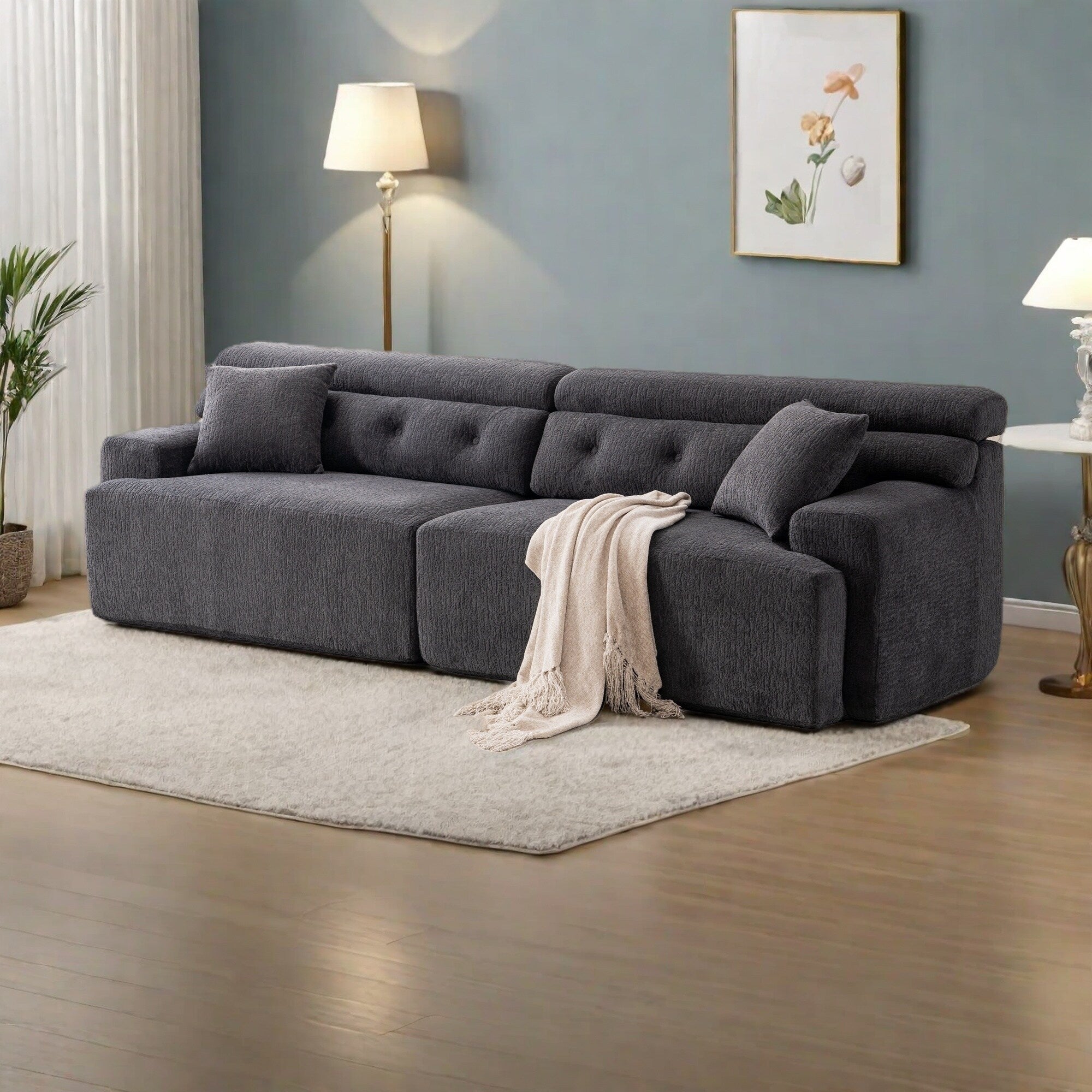 Canapé 4 places en tissu 103.2 avec 2 coussins gratuits, assise profonde et dossier surélevé - Éponge haute densité de qualité supérieure 2