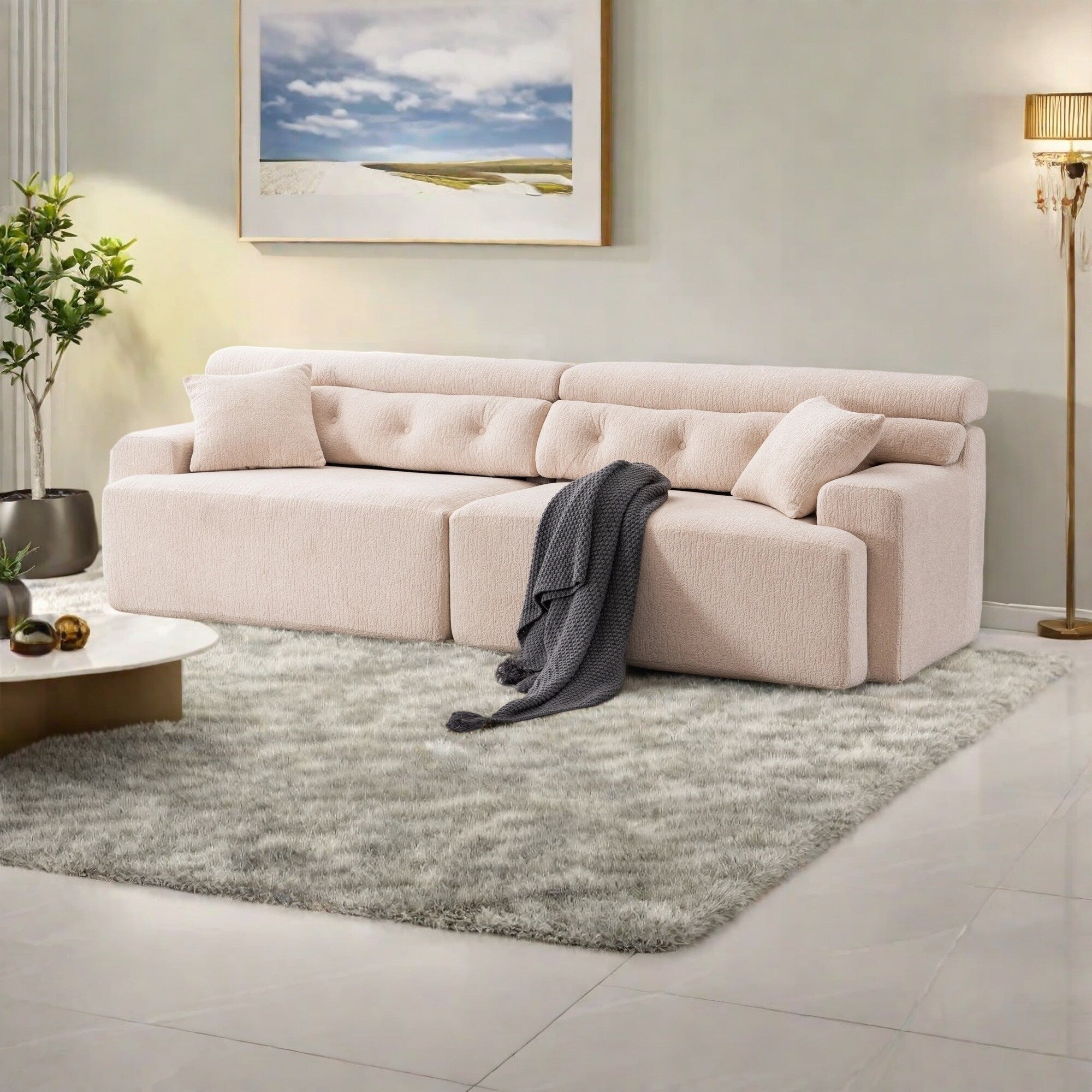 Canapé 4 places en tissu 103.2 avec 2 coussins gratuits, assise profonde et dossier surélevé - Éponge haute densité de qualité supérieure