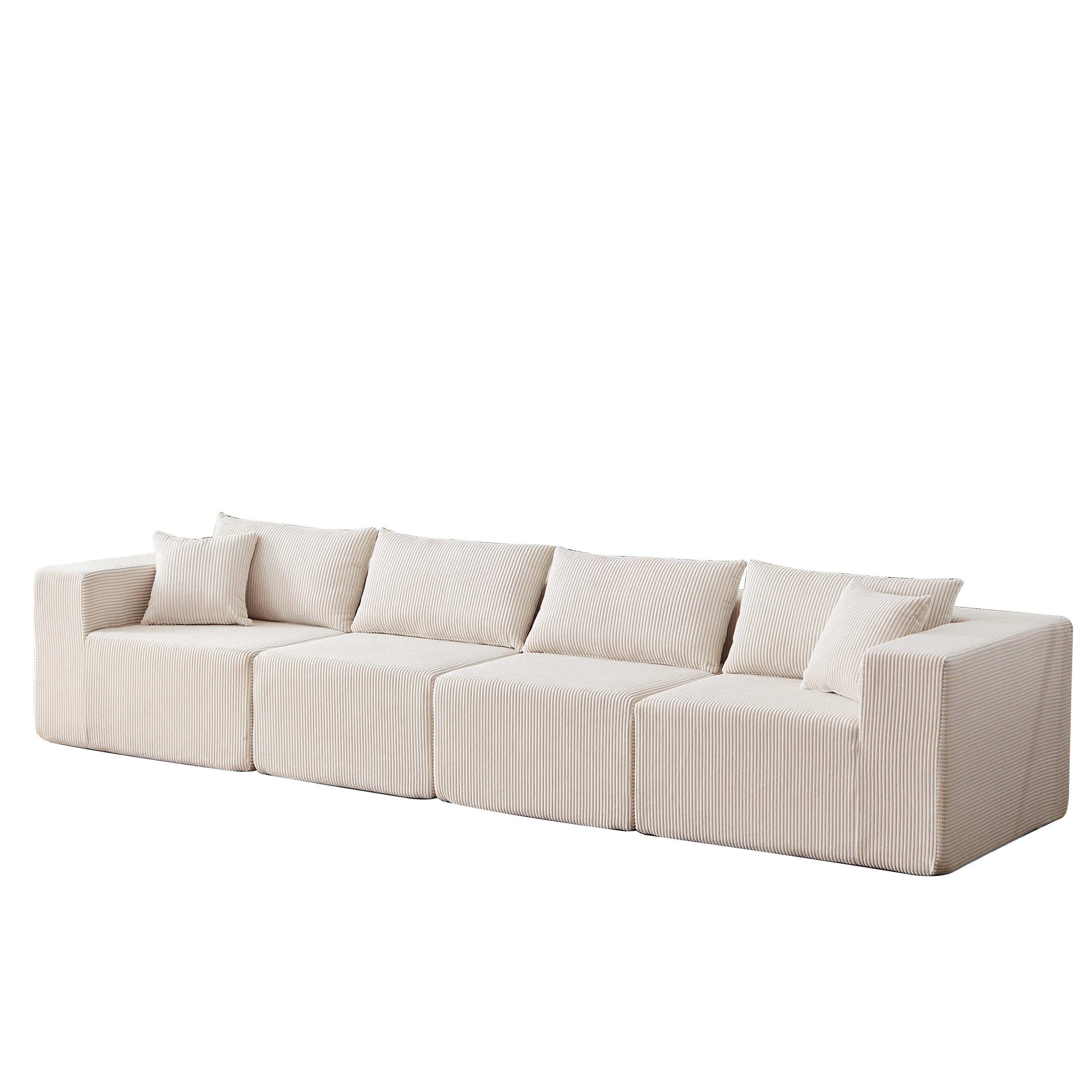 Canapé modulaire en L de 104 pouces en velours côtelé, ensemble de canapés de sol, canapé compressé rempli de mousse, combinaison gratuite de 4 pièces 24