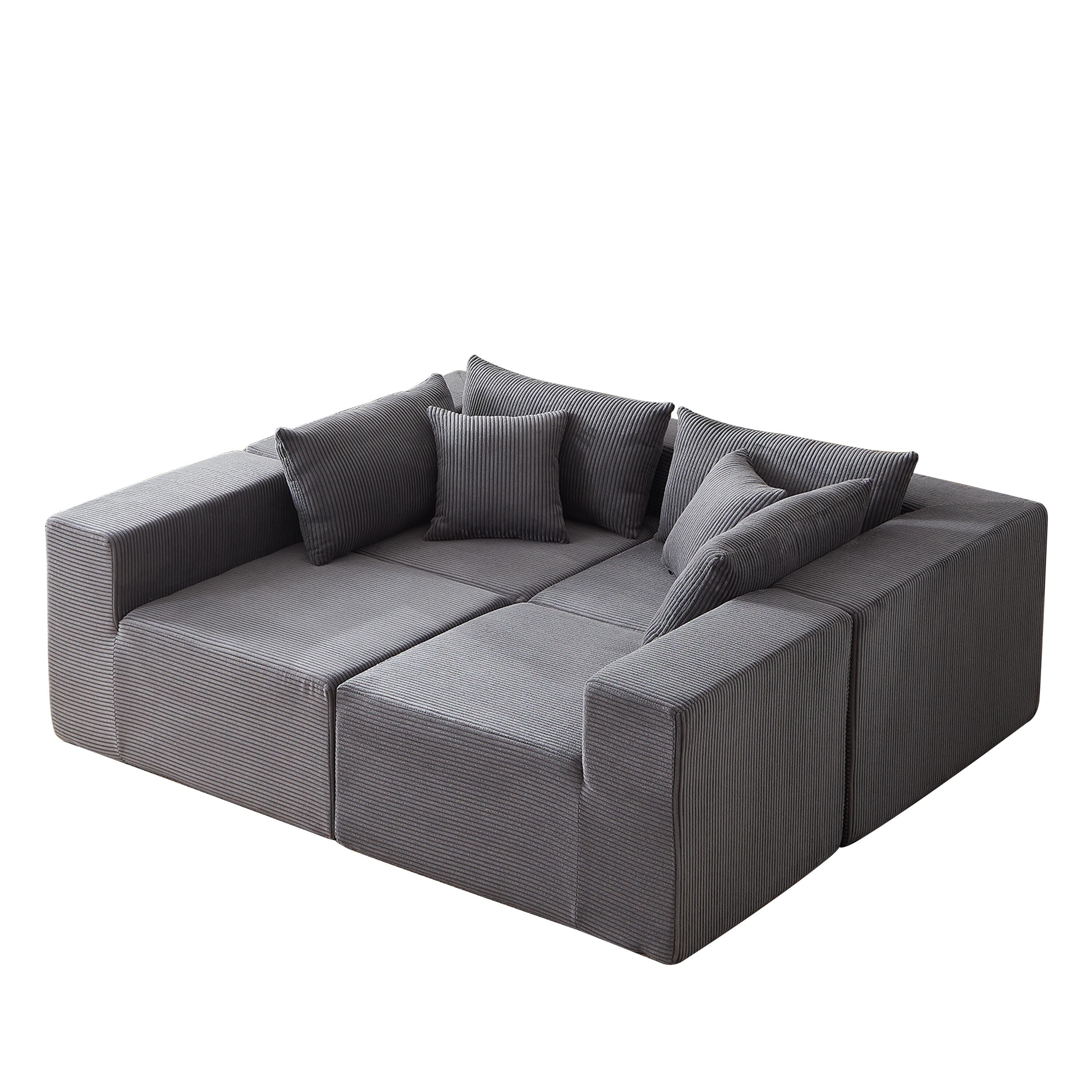 Canapé modulaire en L de 104 pouces en velours côtelé, ensemble de canapés de sol, canapé compressé rempli de mousse, combinaison gratuite de 4 pièces 46
