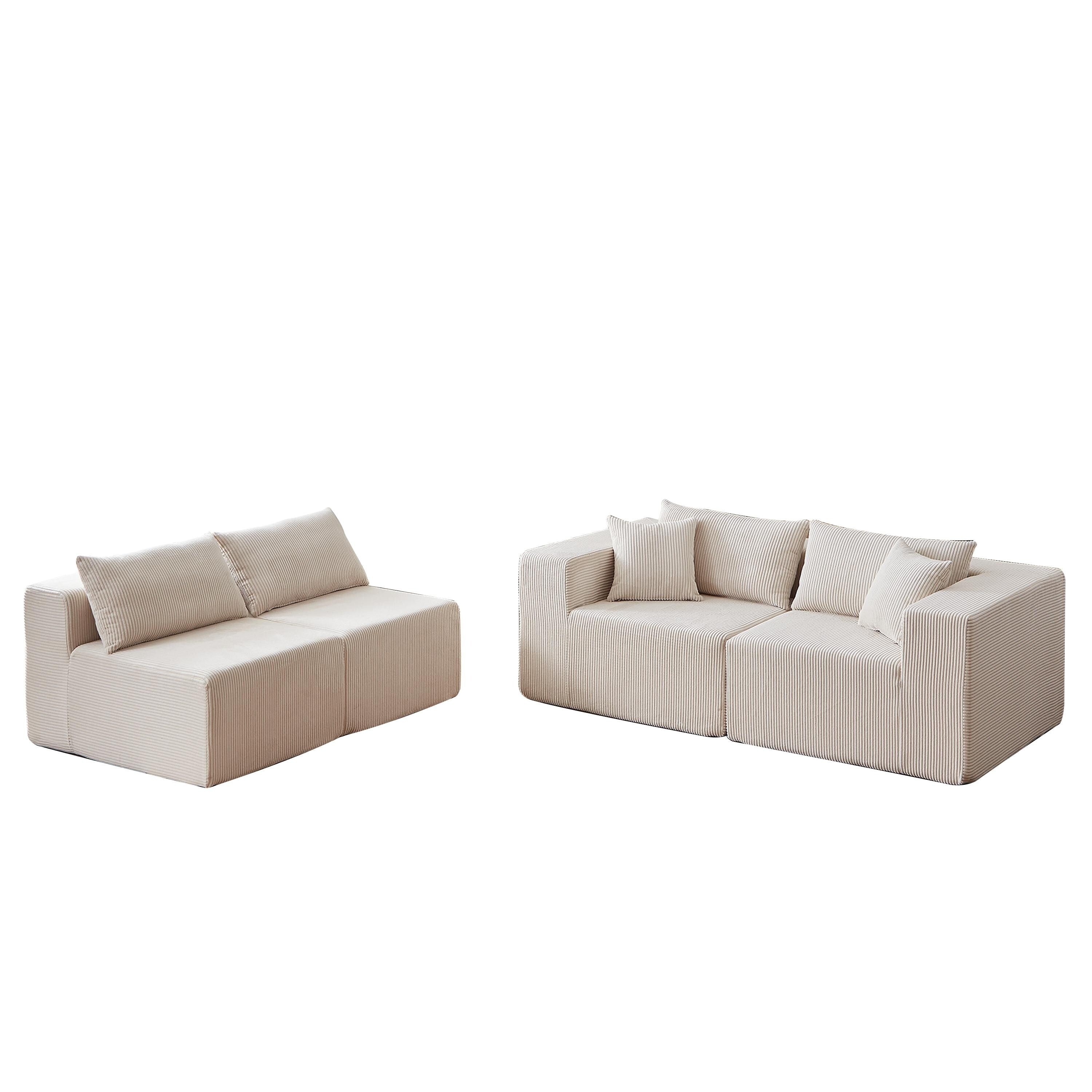 Canapé modulaire en L de 104 pouces en velours côtelé, ensemble de canapés de sol, canapé compressé rempli de mousse, combinaison gratuite de 4 pièces 28