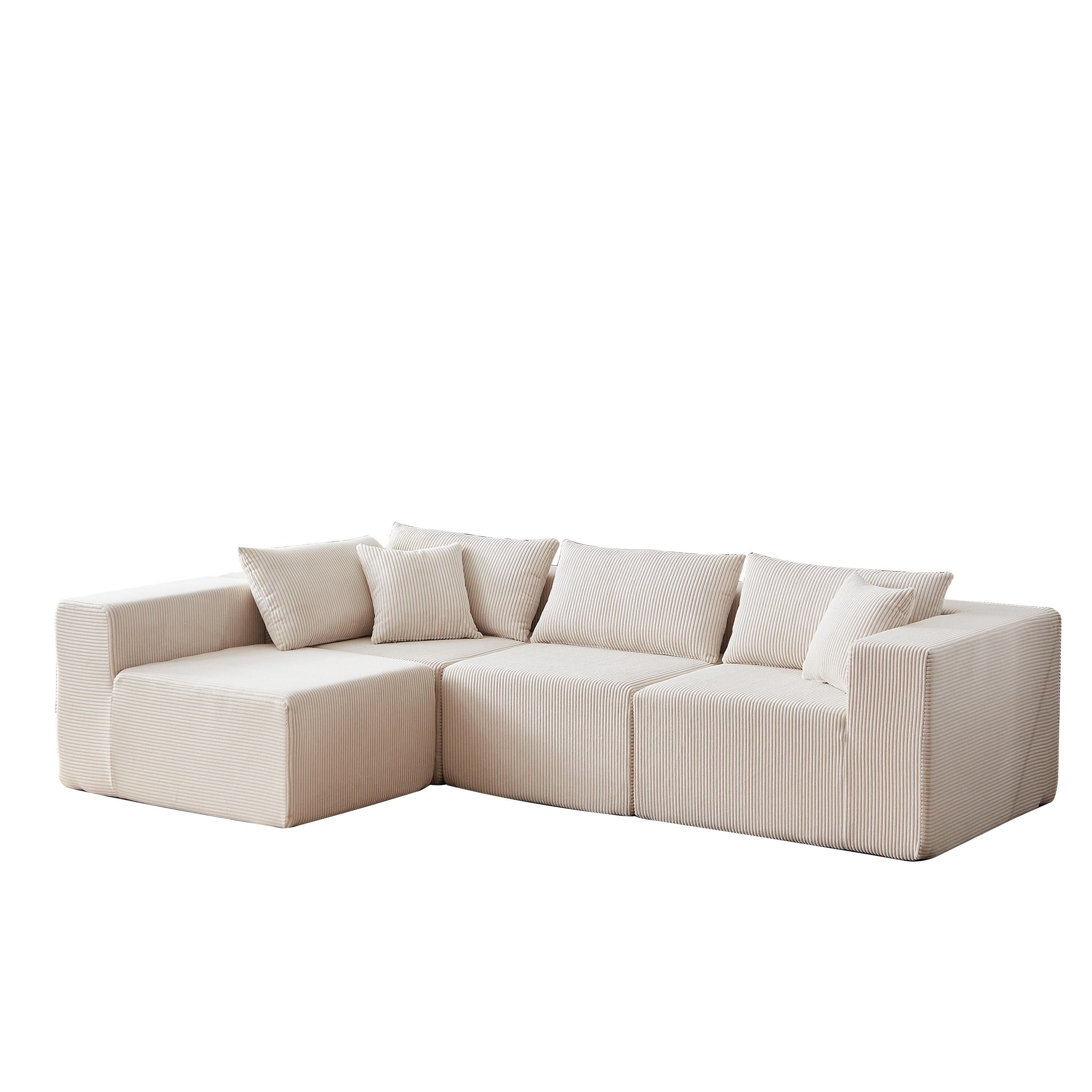 Canapé modulaire en L de 104 pouces en velours côtelé, ensemble de canapés de sol, canapé compressé rempli de mousse, combinaison gratuite de 4 pièces 29