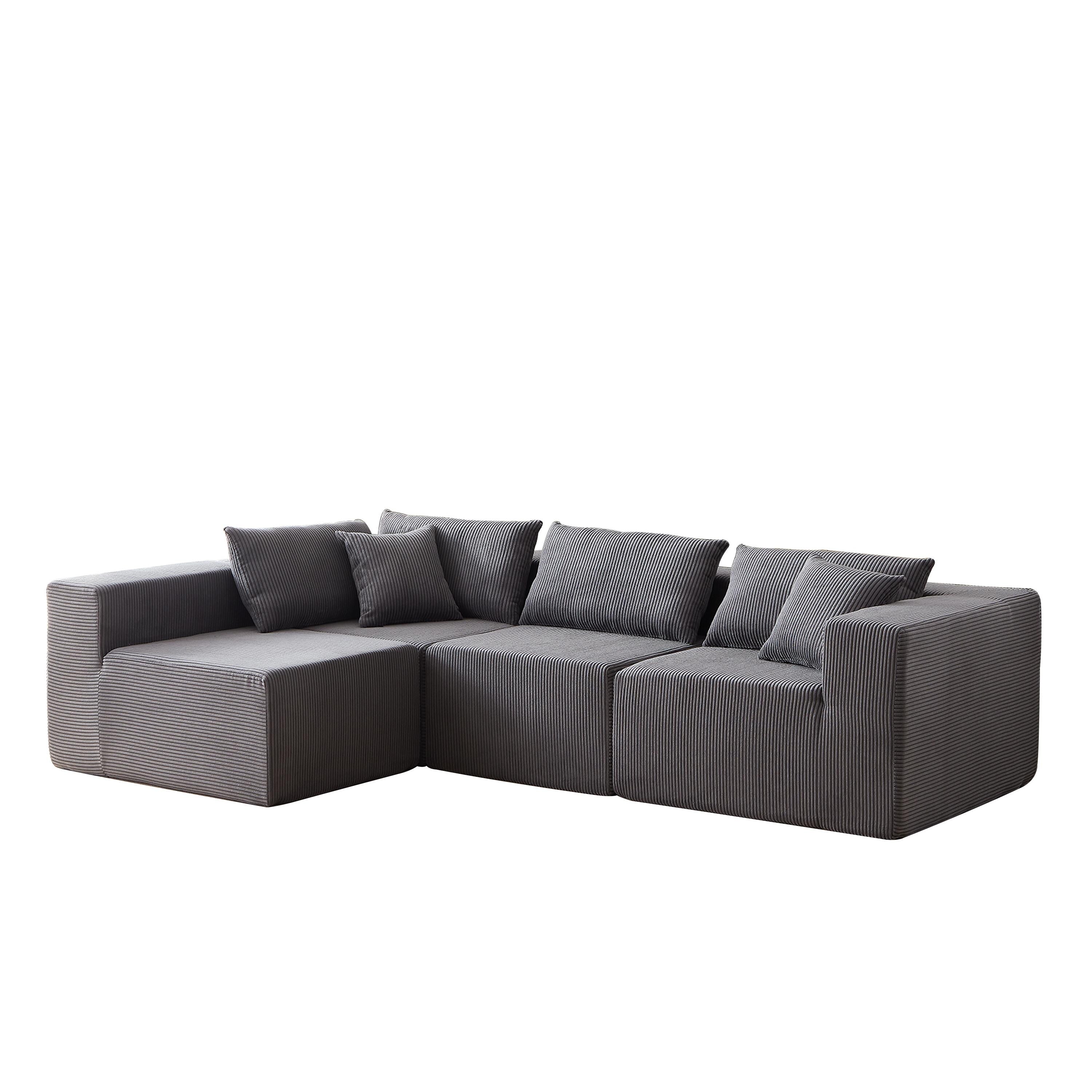 Canapé modulaire en L de 104 pouces en velours côtelé, ensemble de canapés de sol, canapé compressé rempli de mousse, combinaison gratuite de 4 pièces 44