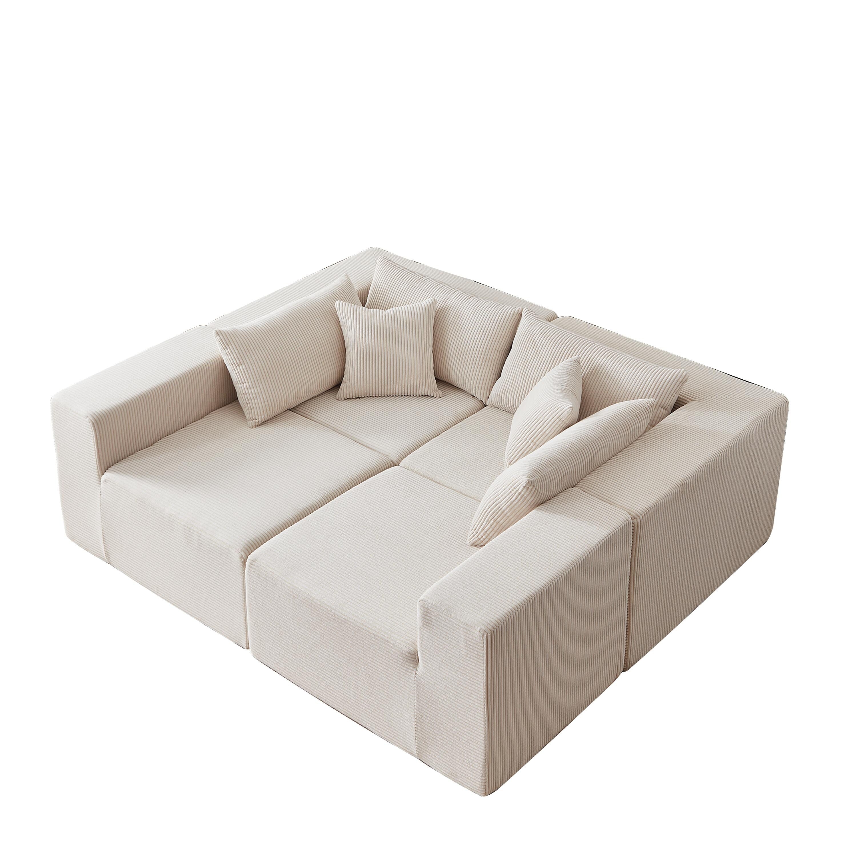 Canapé modulaire en L de 104 pouces en velours côtelé, ensemble de canapés de sol, canapé compressé rempli de mousse, combinaison gratuite de 4 pièces 23