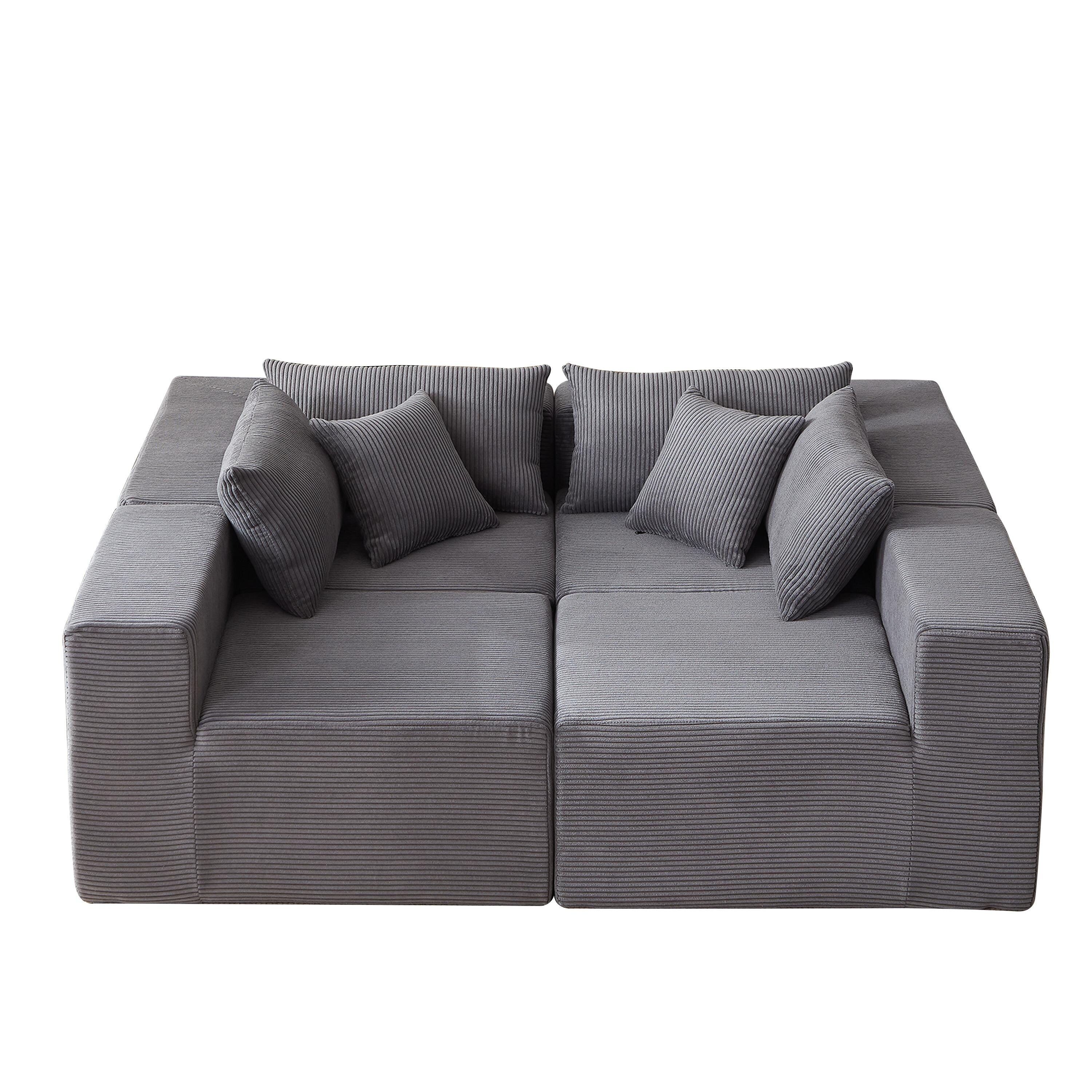 Canapé modulaire en L de 104 pouces en velours côtelé, ensemble de canapés de sol, canapé compressé rempli de mousse, combinaison gratuite de 4 pièces 43