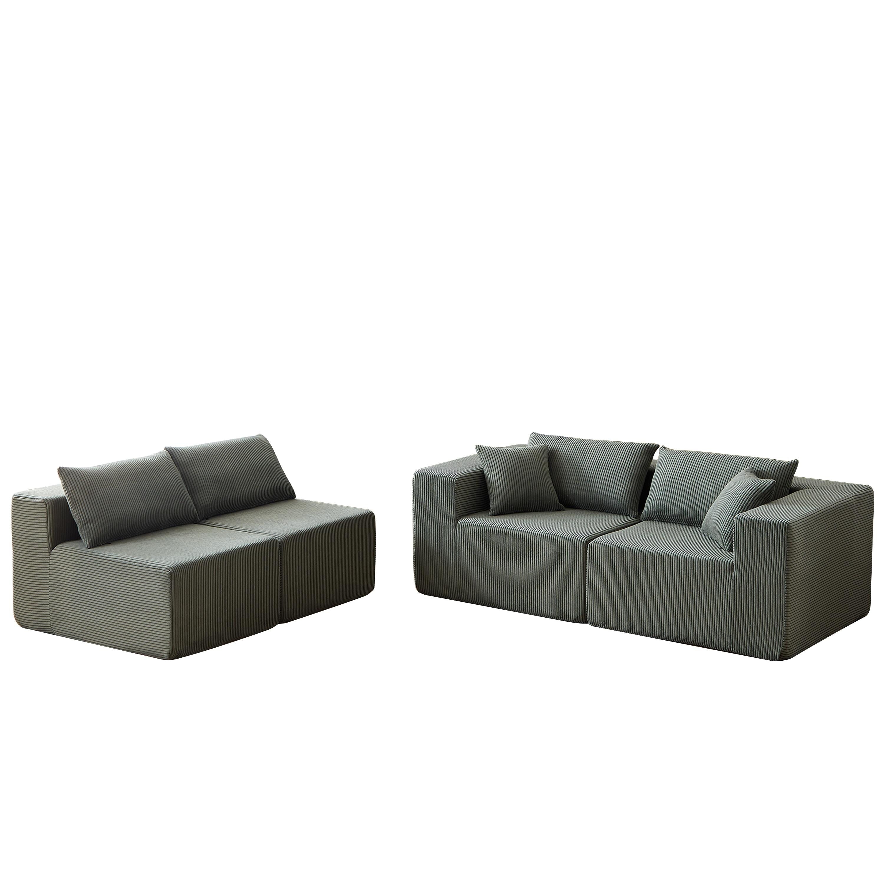 Canapé modulaire en L de 104 pouces en velours côtelé, ensemble de canapés de sol, canapé compressé rempli de mousse, combinaison gratuite de 4 pièces 8