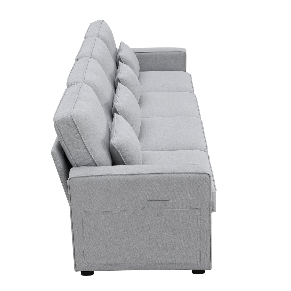 Canapé 4 places moderne en lin avec poches pour accoudoirs et 4 coussins 14
