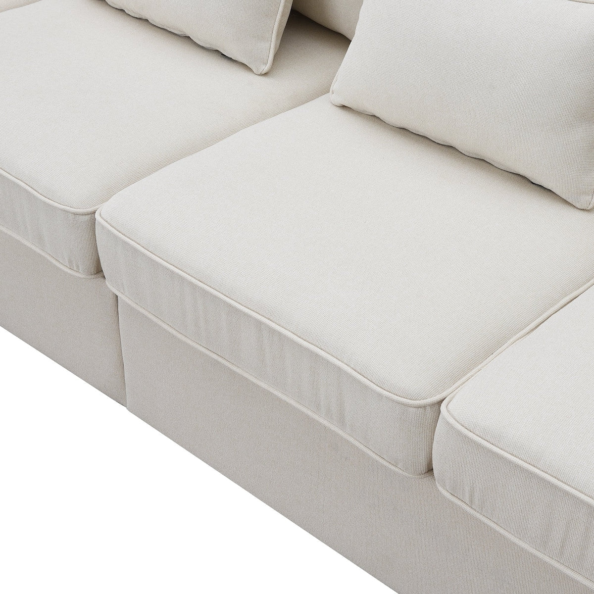 Canapé 4 places moderne en lin avec poches pour accoudoirs et 4 coussins 25