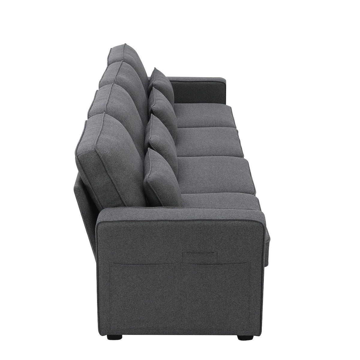 Canapé 4 places moderne en lin avec poches pour accoudoirs et 4 coussins 3