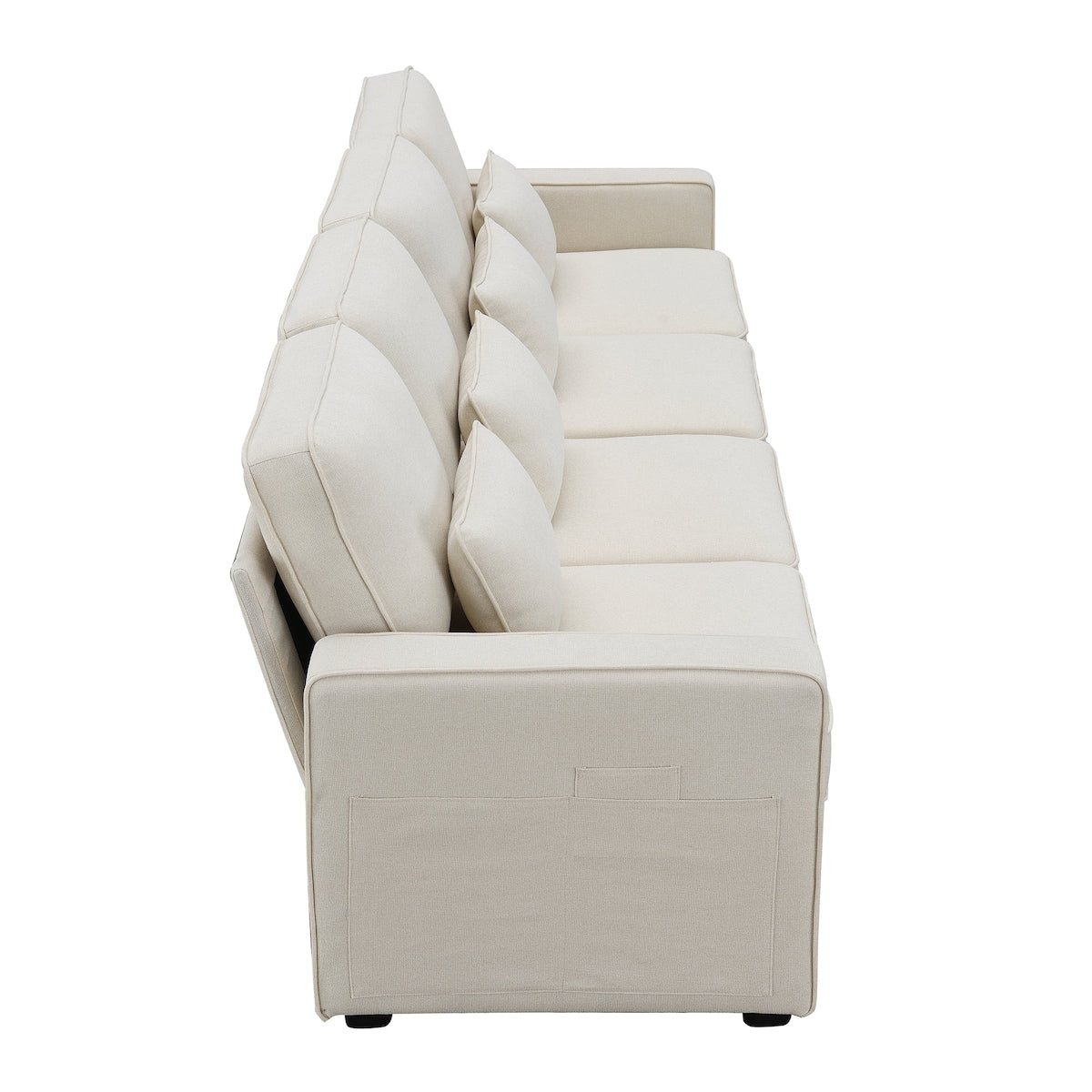 Canapé 4 places moderne en lin avec poches pour accoudoirs et 4 coussins 24