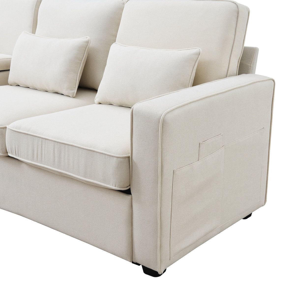 Canapé 4 places moderne en lin avec poches pour accoudoirs et 4 coussins 26