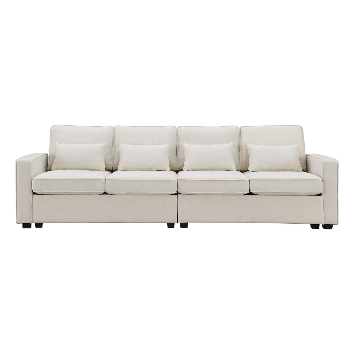 Canapé 4 places moderne en lin avec poches pour accoudoirs et 4 coussins 23