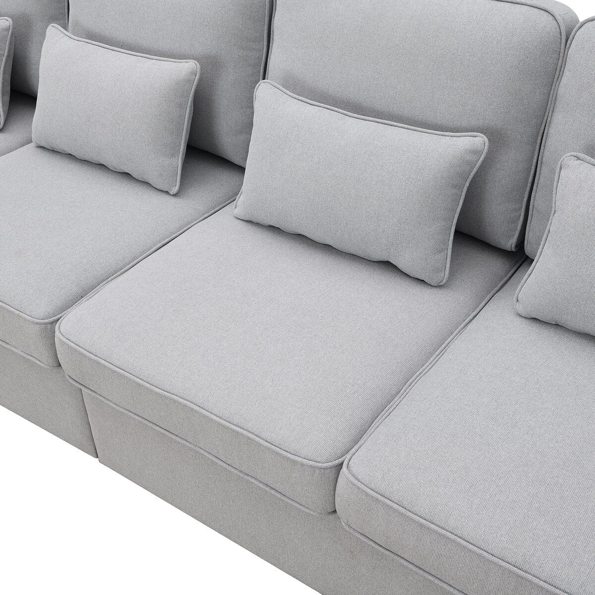 Canapé 4 places moderne en lin avec poches pour accoudoirs et 4 coussins 15