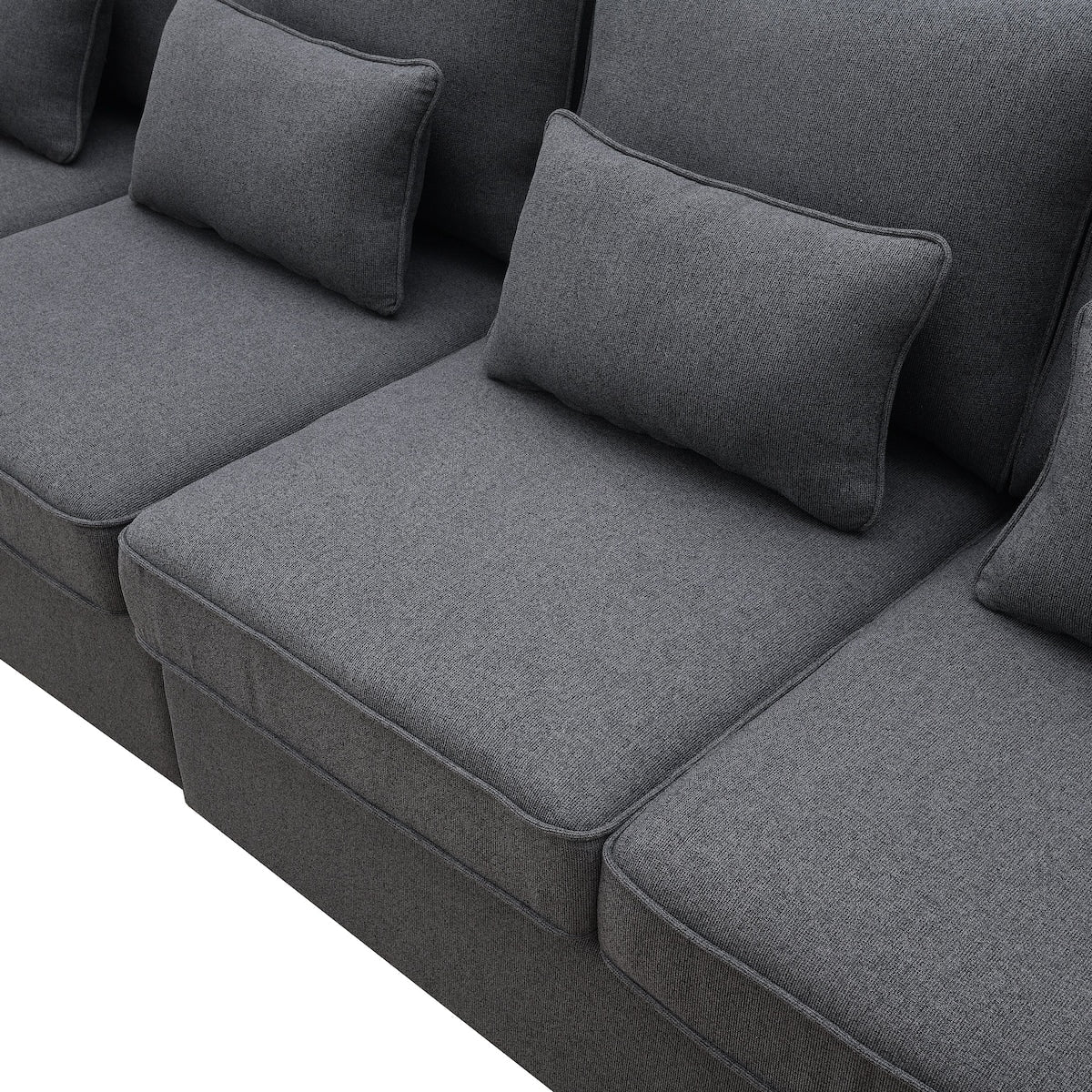 Canapé 4 places moderne en lin avec poches pour accoudoirs et 4 coussins 4