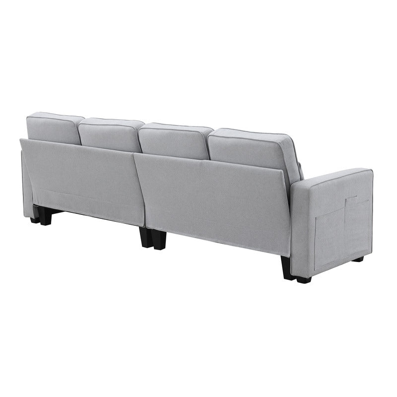 Canapé rembourré 4 places avec poches pour accoudoirs et 4 coussins, canapé moderne en lin de style minimaliste 8