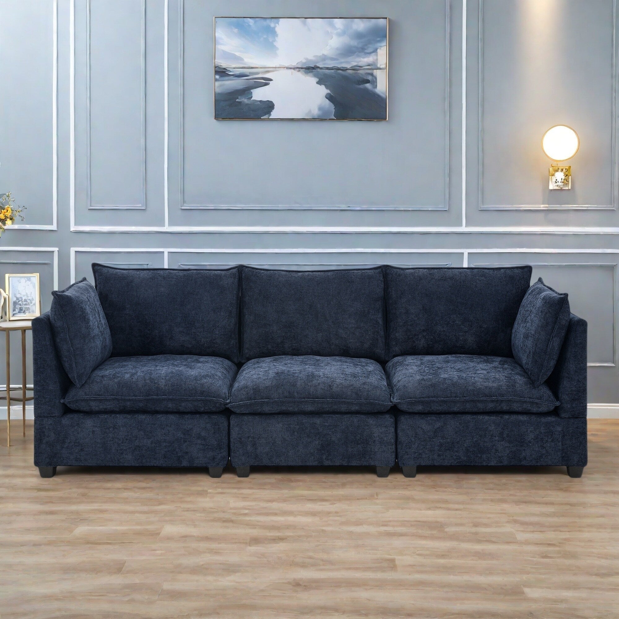 Canapé 3 places en chenille 105 avec coussins à 2 couches et mousse haute résilience
