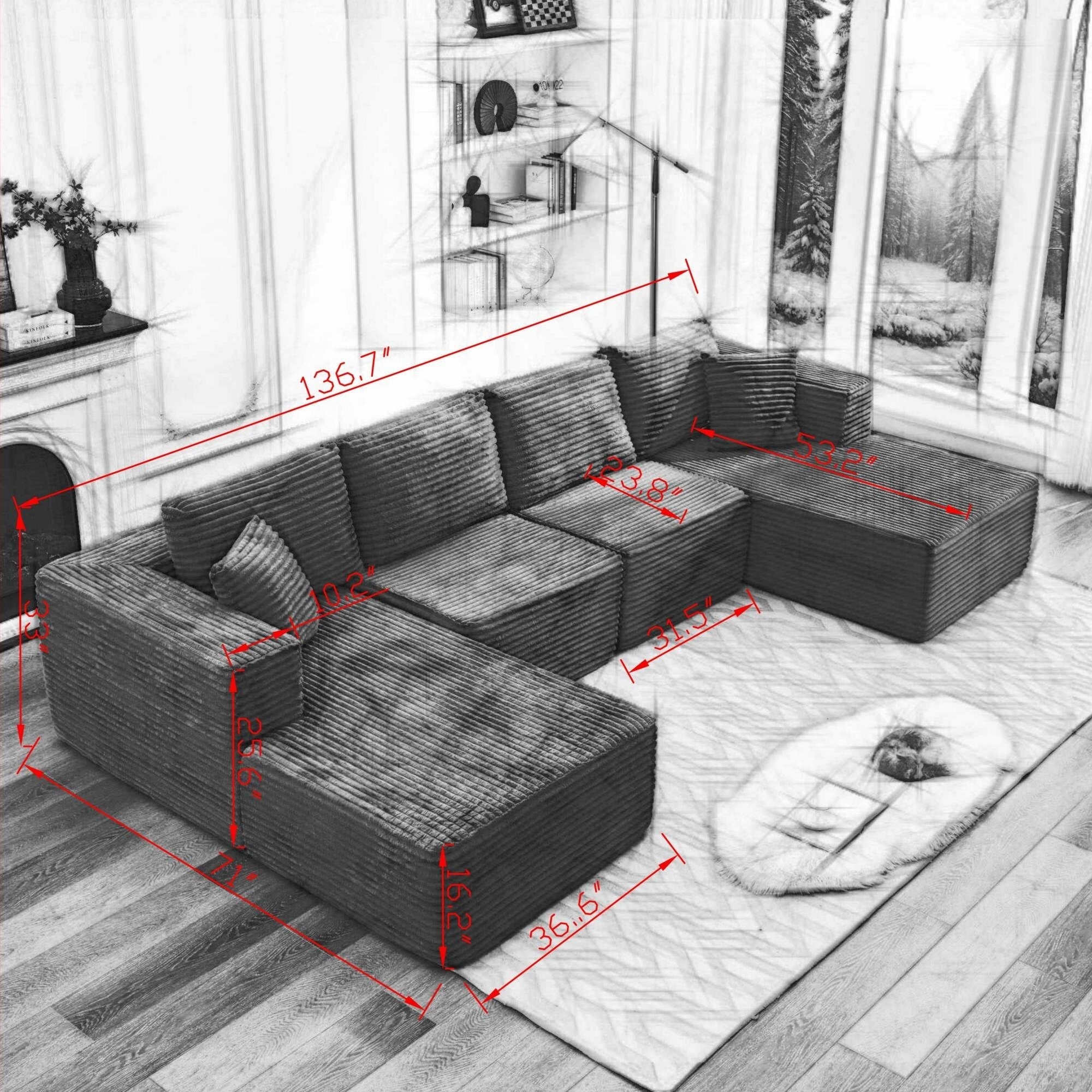 Canapé sectionnel Cloud 106, double chaise longue, canapé modulaire moderne à assise profonde pour salon, aucun assemblage requis 16