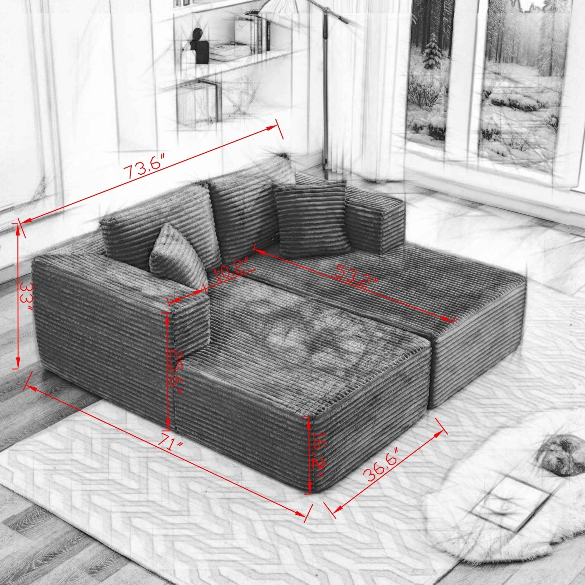 Canapé sectionnel Cloud 106, double chaise longue, canapé modulaire moderne à assise profonde pour salon, aucun assemblage requis 6