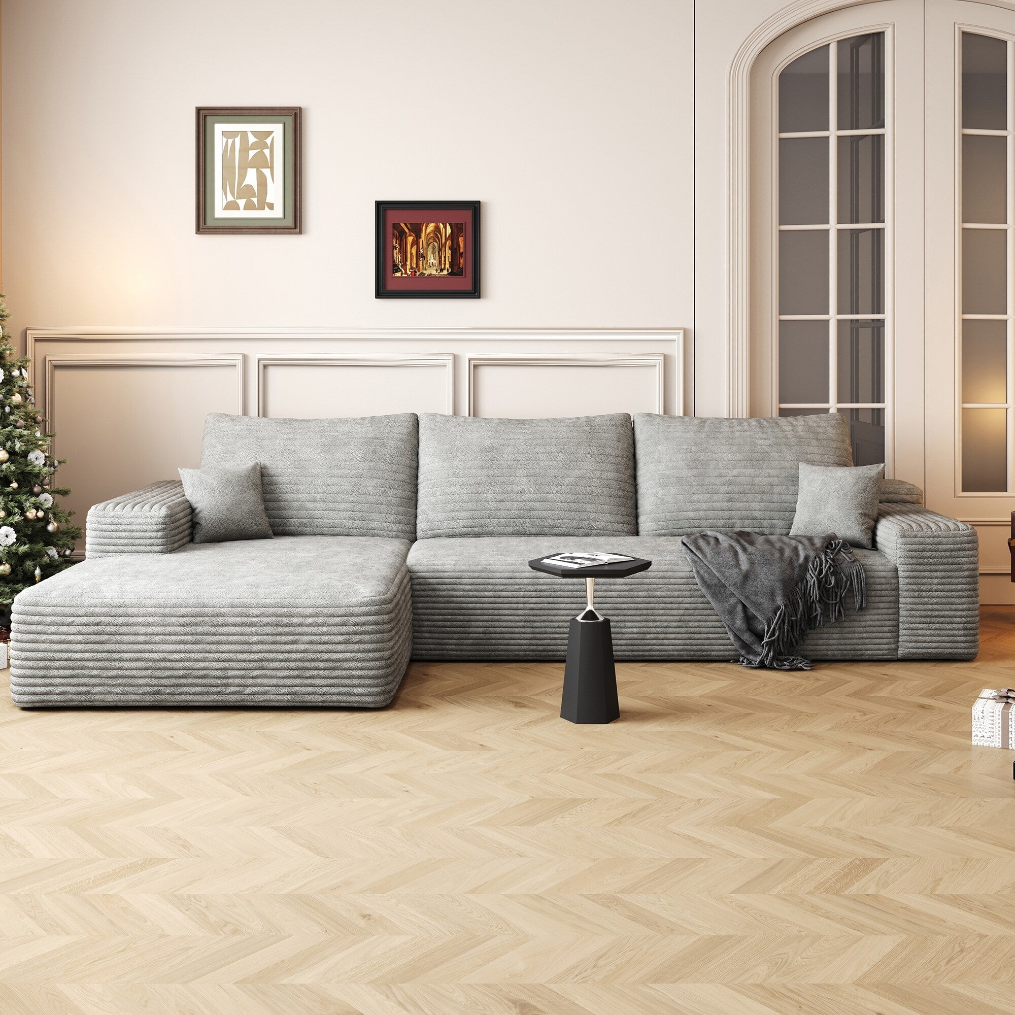 Canapé sectionnel modulaire en velours côtelé de 107 pouces avec méridienne et assise profonde pour salon et chambre à coucher 9