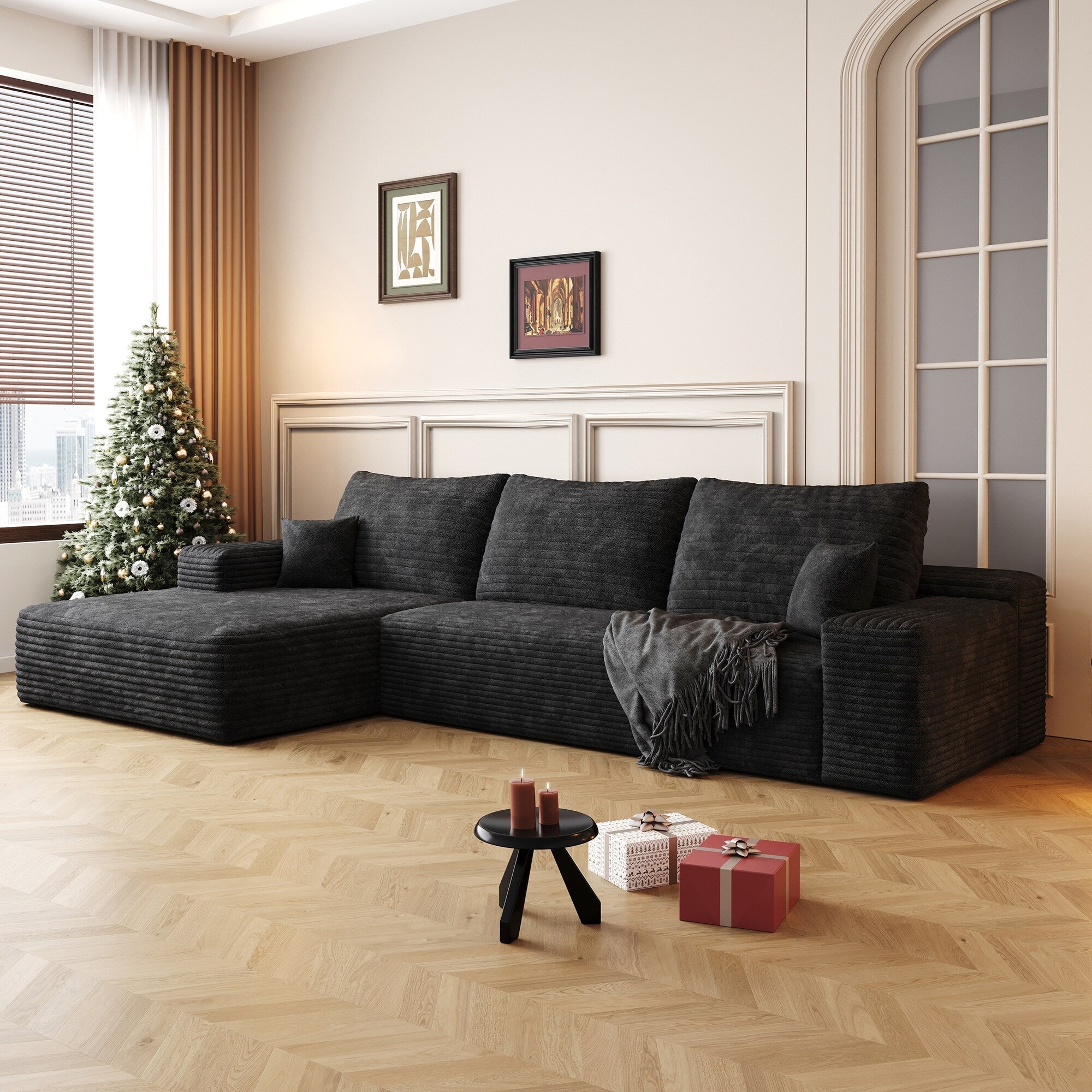 Canapé sectionnel modulaire en velours côtelé de 107 pouces avec méridienne et assise profonde pour salon et chambre à coucher 3