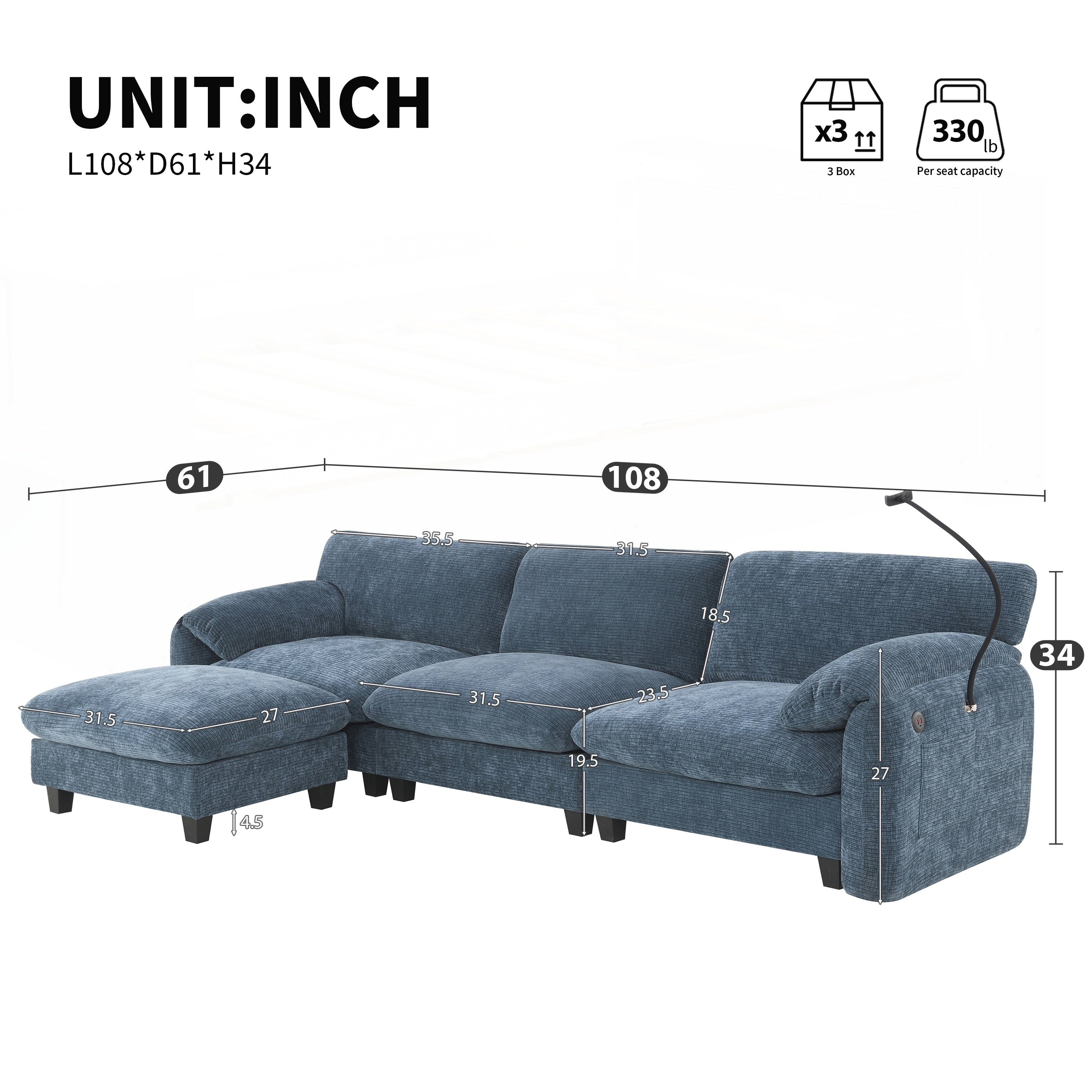 Canapé sectionnel modulaire de 108 pouces 31