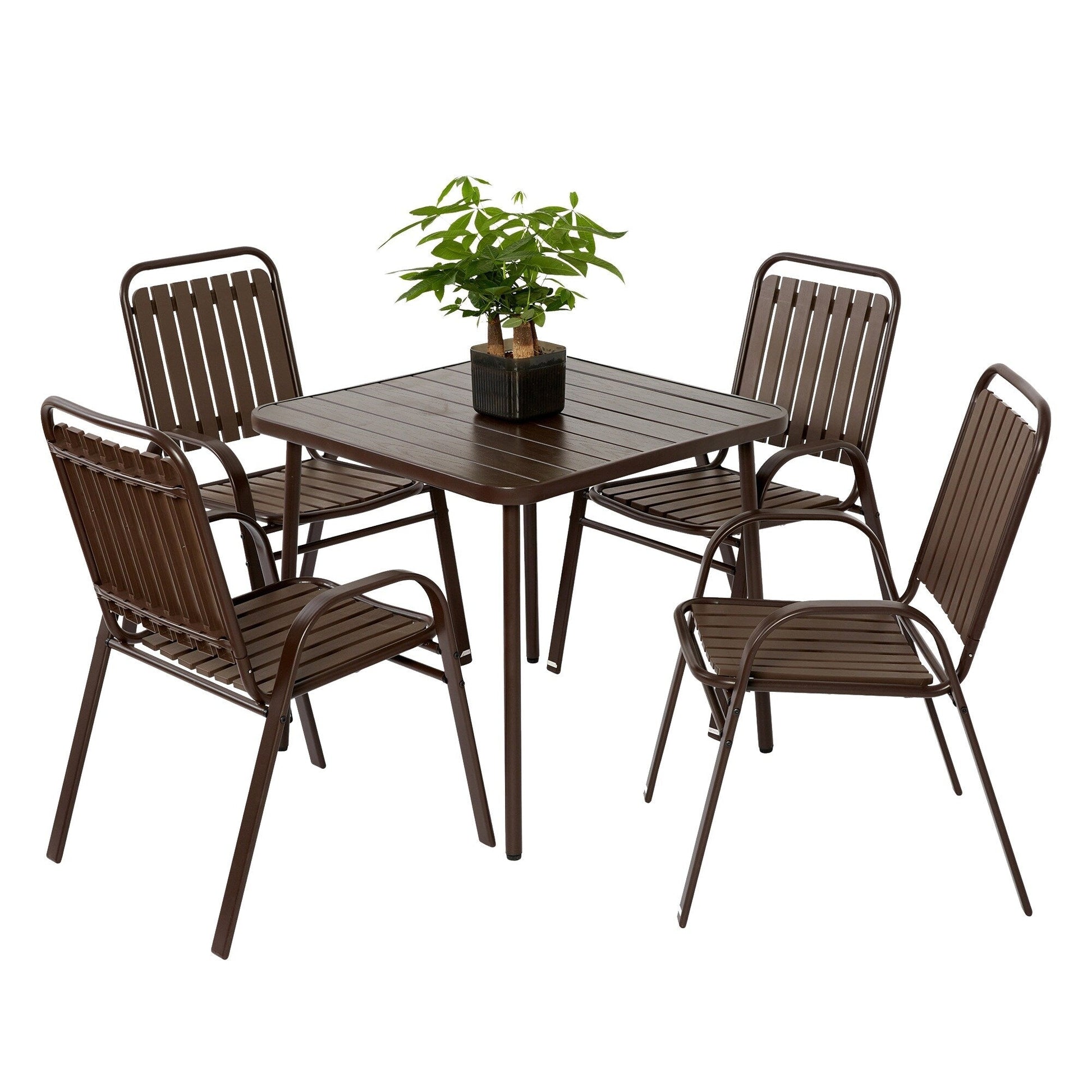 Ensemble de salle à manger d'extérieur 5 pièces avec chaises en plastique et table en acier