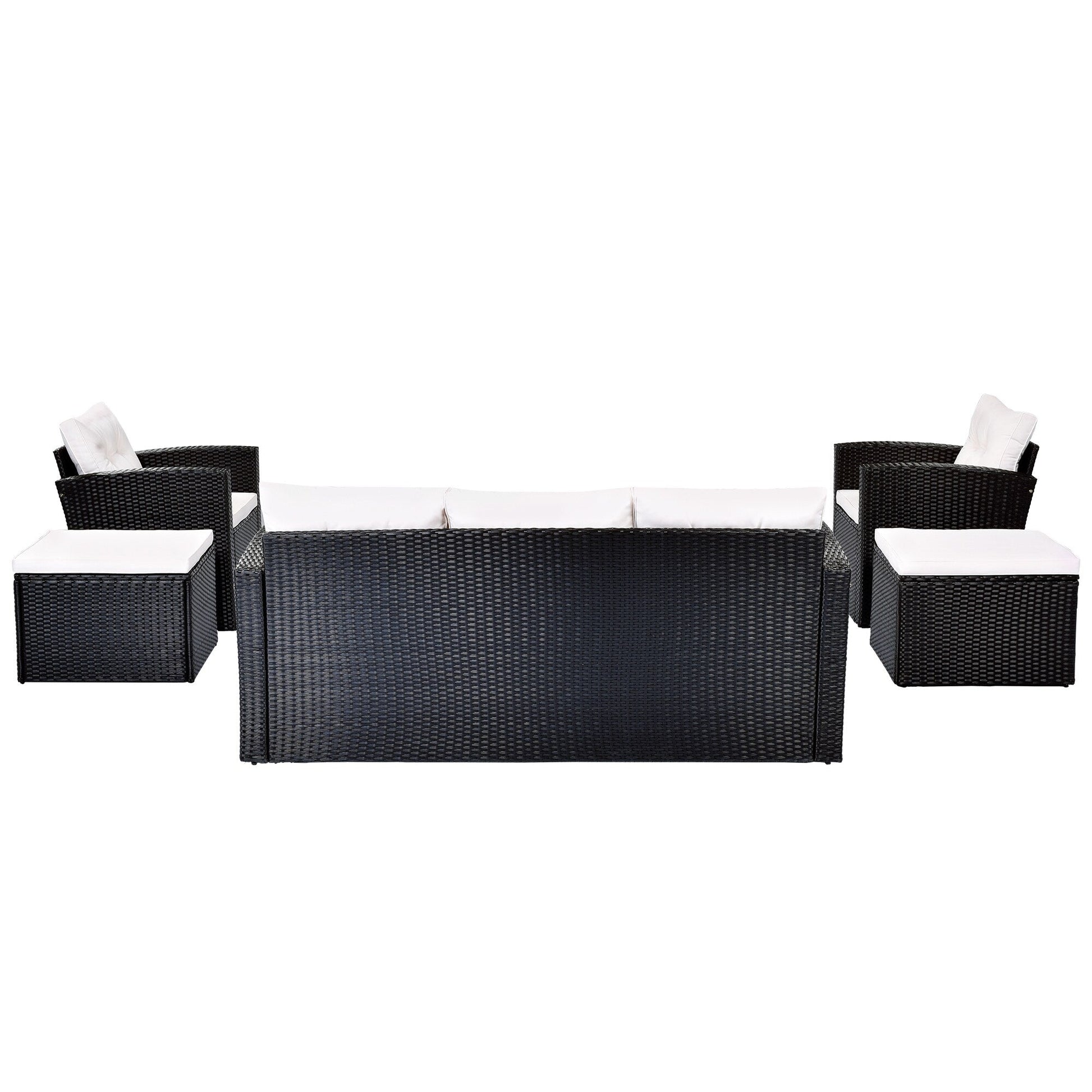 Ensemble de salle à manger d'extérieur en rotin synthétique 6 pièces avec table basse, canapés en osier, poufs et coussins amovibles