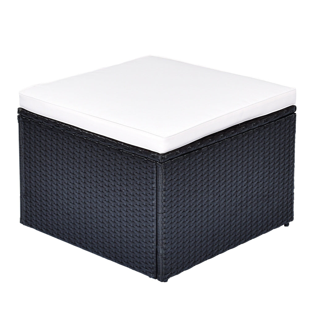Ensemble de salle à manger d'extérieur en rotin synthétique 6 pièces avec table basse, canapés en osier, poufs et coussins amovibles