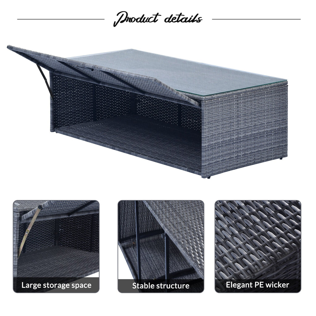 Ensemble de salle à manger d'extérieur en rotin synthétique 6 pièces avec table basse, canapés en osier, poufs et coussins amovibles
