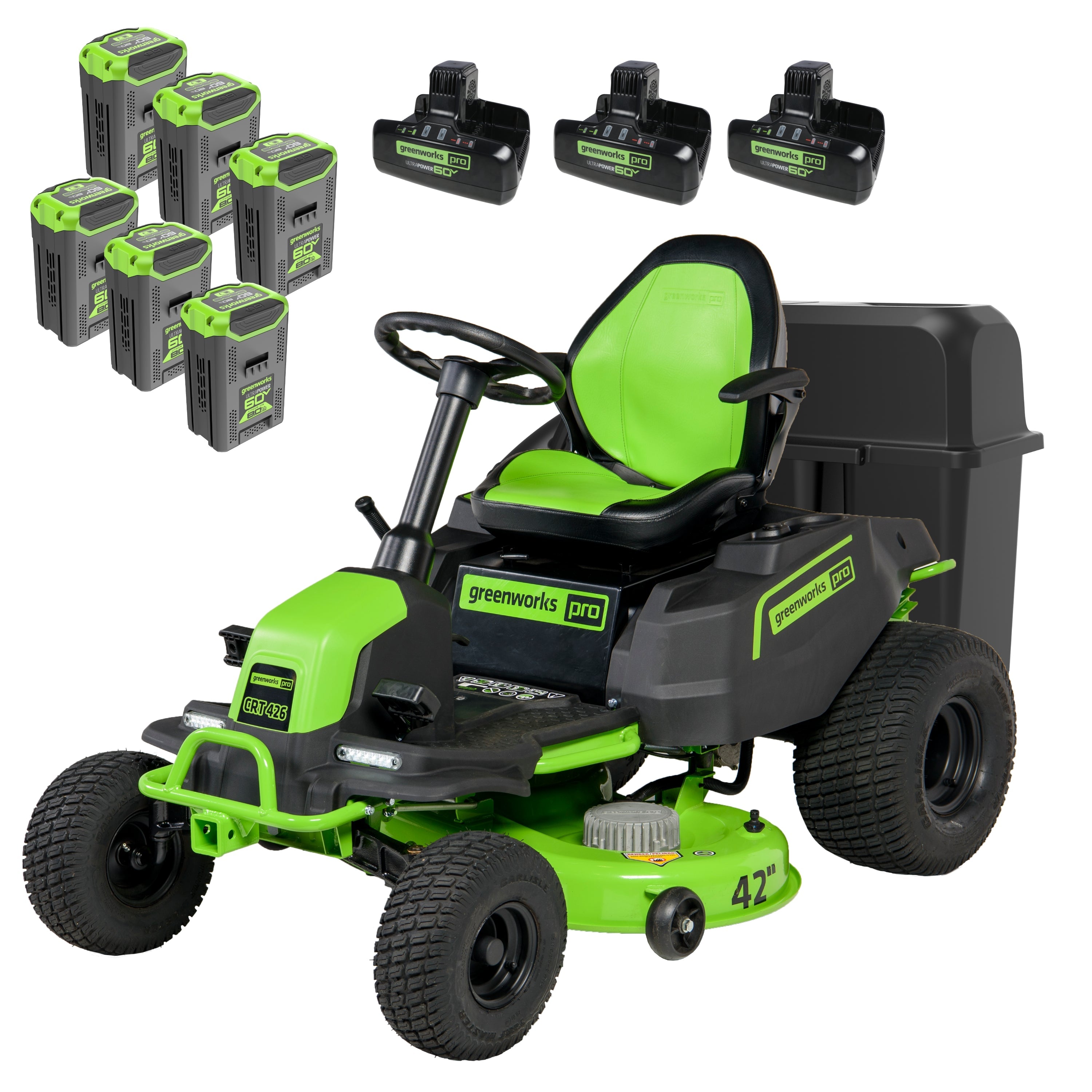 Tondeuse autoportée sans fil 60 V 42 V CrossoverT avec bac de ramassage et six (6) batteries 8 Ah et trois (3) turbocompresseurs à double port