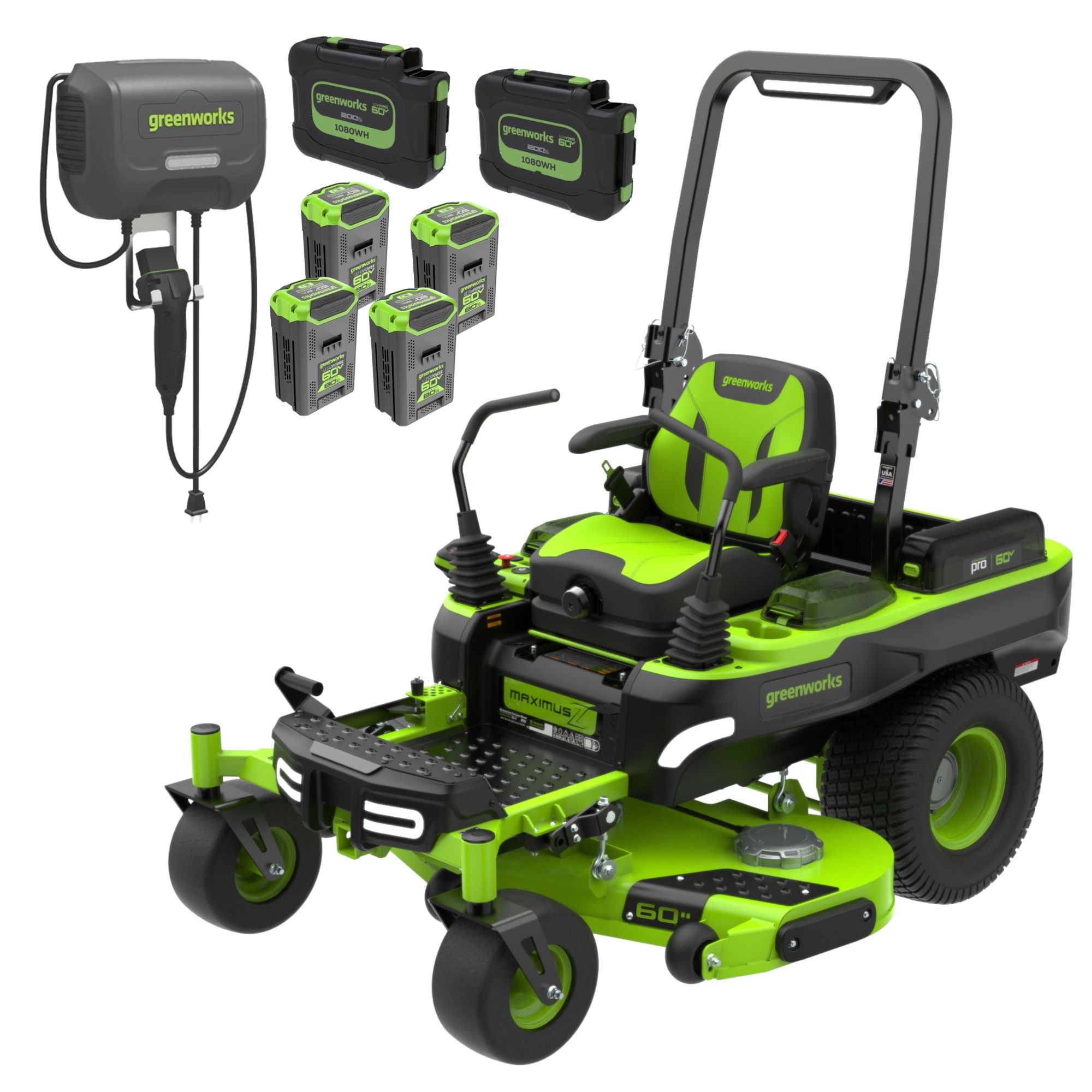 MaximusZ Zero Turn 60 V 60 po avec (2) batteries de 20,0 Ah, (4) batteries de 8,0 Ah et chargeur de 1,5 kW